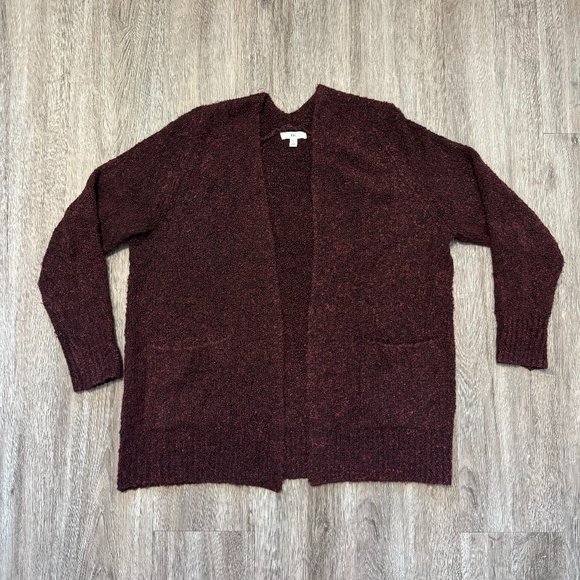 BP Open Front Cardigan Bouclé Knit Sweater Burgundy Womens Size Large - Picture 1 of 7